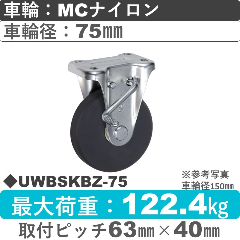 UWBSKBZ-75 ウカイキャスター  ストッパー付固定金具 ＭＣナイロン車輪75㎜