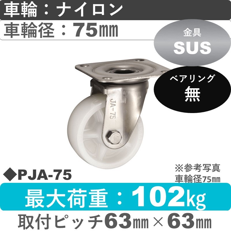 PJA-75 ウカイキャスター  ステンレス自在金具 ナイロン車輪75㎜
