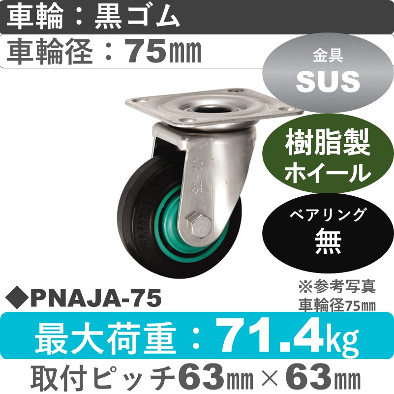 PNAJA-75 ウカイキャスター  ステンレス自在金具 ゴム車輪75㎜