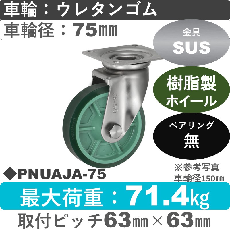 PNUAJA-75 ウカイキャスター  ステンレス自在金具 ウレタンゴム車輪75㎜