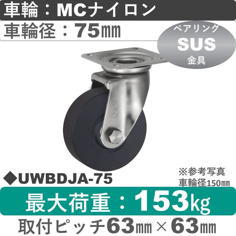 UWBDJA-75 ウカイキャスター  ステンレス自在金具 ＭＣナイロン車輪75㎜