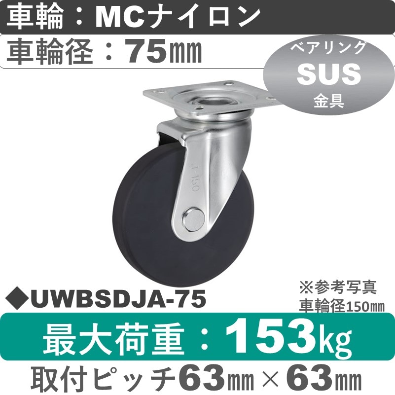 UWBSDJA-75 ウカイキャスター  ステンレス自在金具 ＭＣナイロン車輪75㎜