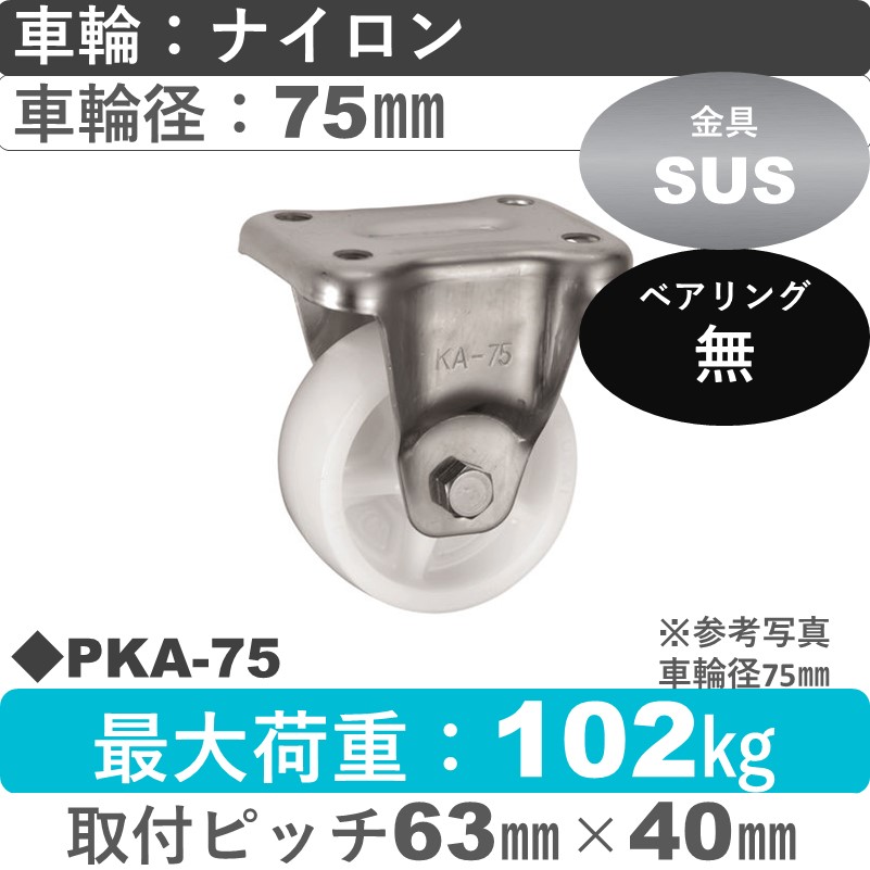PKA-75 ウカイキャスター  ステンレス固定金具 ナイロン車輪75㎜