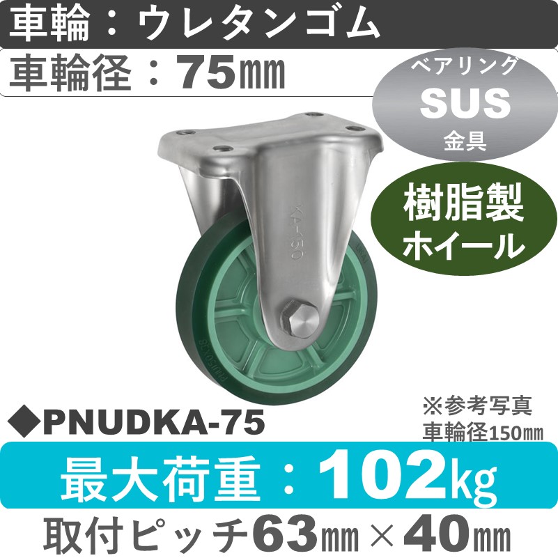 PNUDKA-75 ウカイキャスター  ステンレス固定金具 ウレタンゴム車輪75㎜