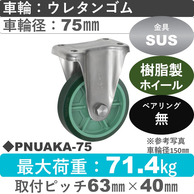 PNUAKA-75 ウカイキャスター  ステンレス固定金具 ウレタンゴム車輪75㎜