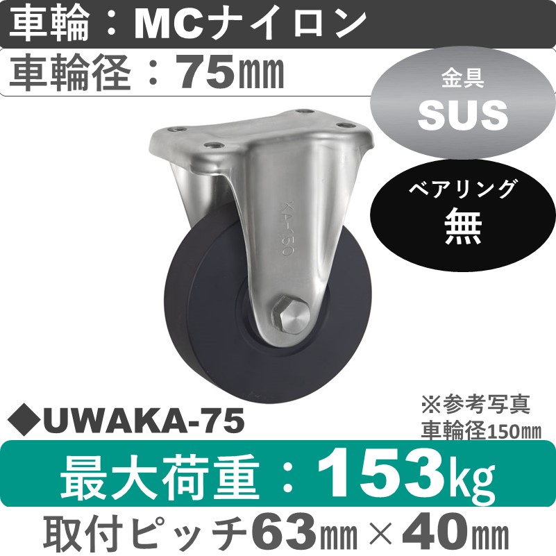 UWAKA-75 ウカイキャスター  ステンレス固定金具 ＭＣナイロン車輪75㎜