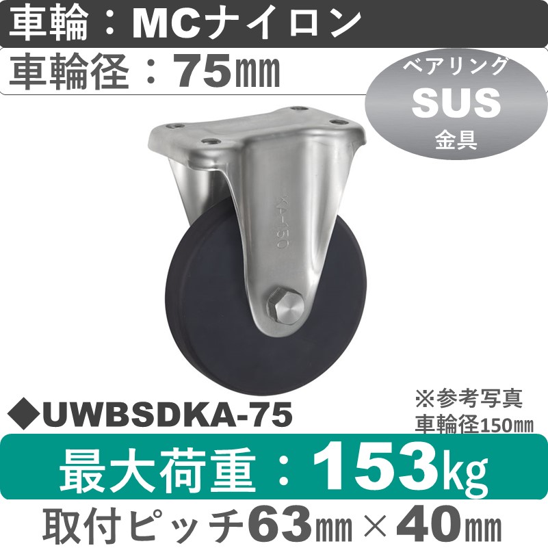 UWBSDKA-75 ウカイキャスター  ステンレス固定金具 ＭＣナイロン車輪75㎜