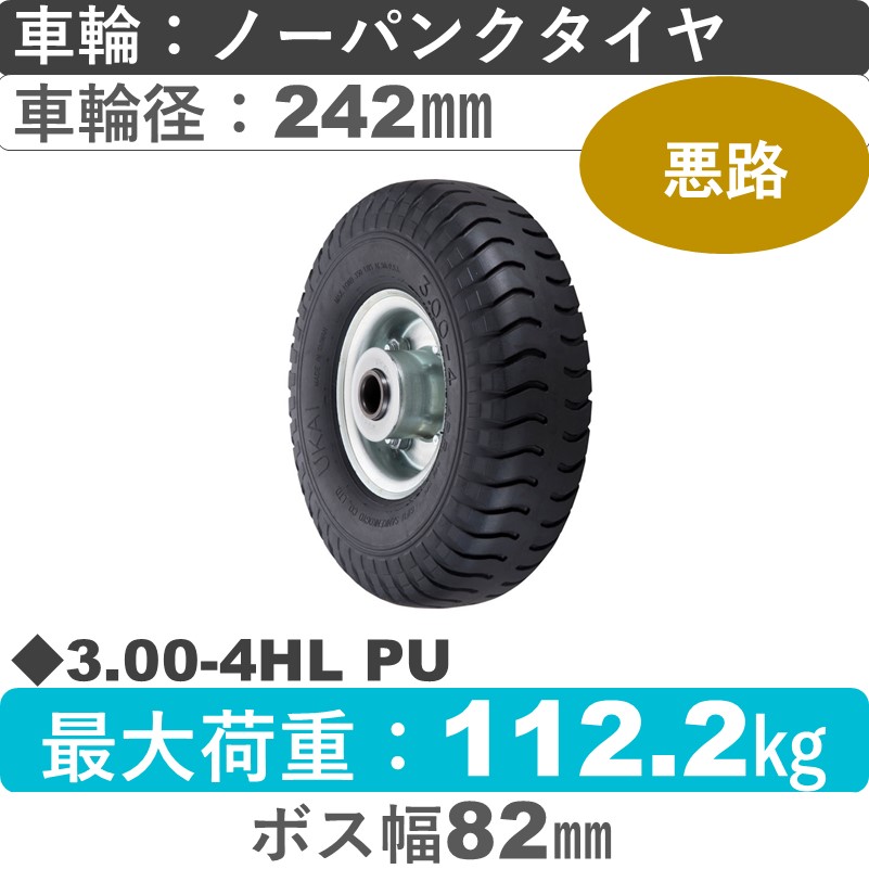 3.00-4HL PU ウカイキャスター  ノーパンクタイヤ（発泡ウレタン）242㎜