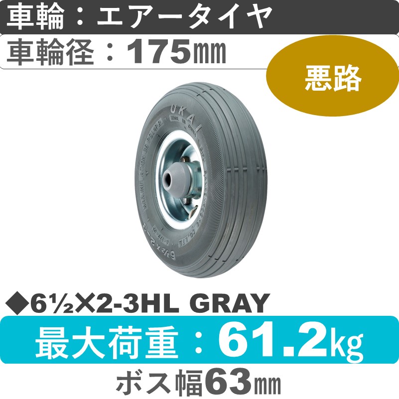 61/2×2-3HL GRAY ウカイキャスター  エアータイヤ175㎜