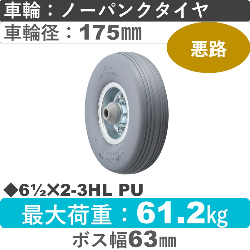 61/2×2-3HL PU ウカイキャスター  ノーパンクタイヤ（発泡ウレタン）175㎜