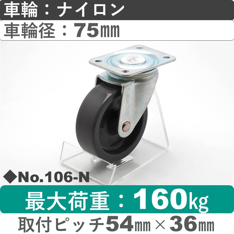 No.106-N パッキングキャスタースタンダードクラス　 自在金具 ナイロン75㎜