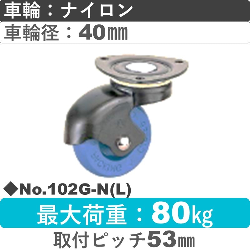 No.102G-N(ライトブルー) パッキングキャスタースタンダードクラス　 自在金具 ナイロン40㎜