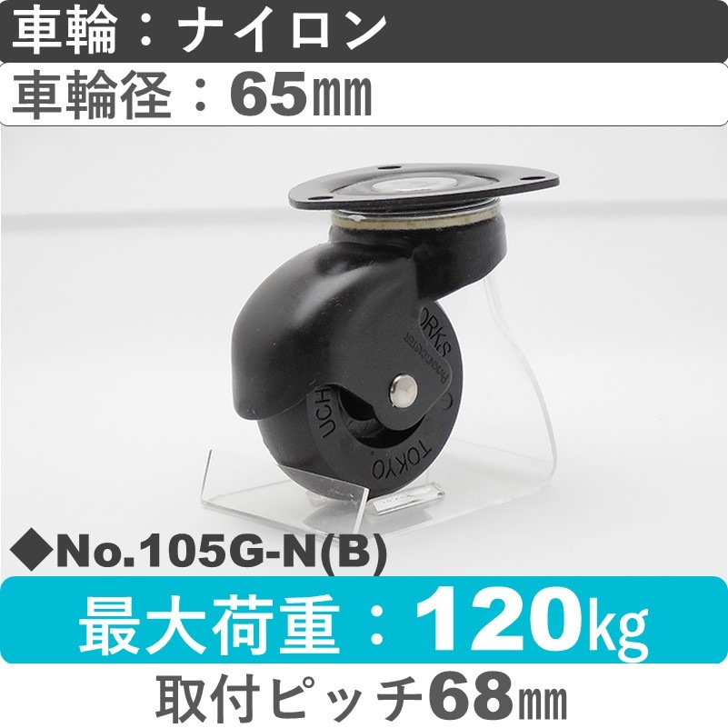 No.105G-N(ブラック) パッキングキャスタースタンダードクラス　 自在金具 ナイロン65㎜