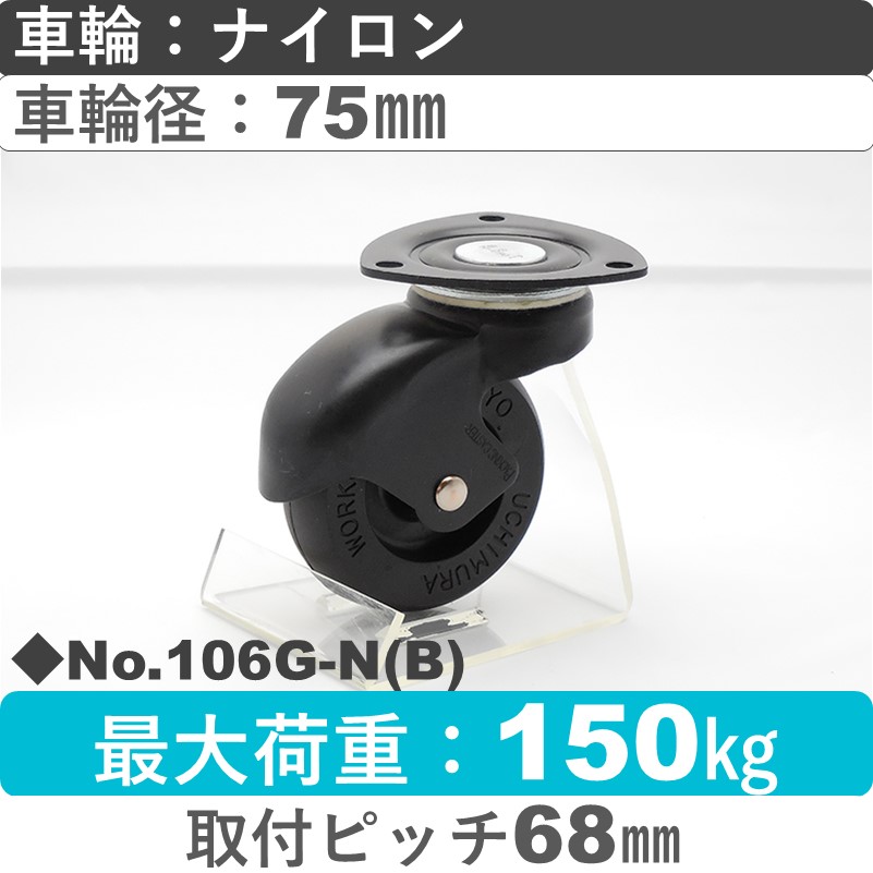 No.106G-N(ブラック) パッキングキャスタースタンダードクラス　 自在金具 ナイロン75㎜