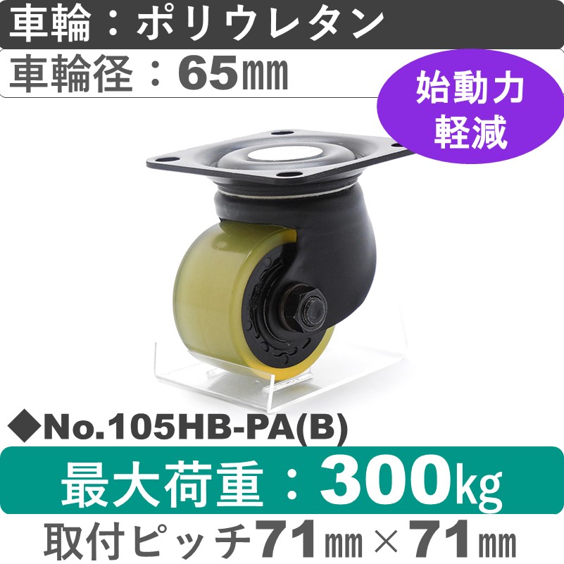No.105HB-PA(ブラック) パッキングキャスターヘビークラス　 自在金具 ポリウレタン65㎜