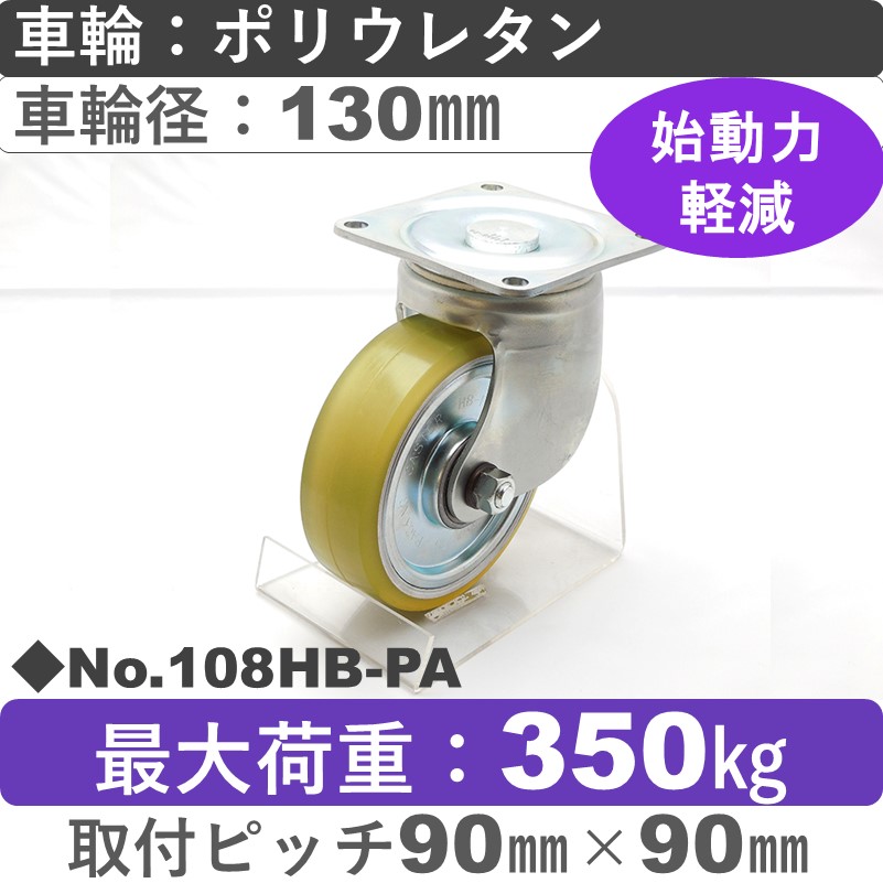 No.108HB-PA パッキングキャスターヘビークラス　 自在金具 ポリウレタン130㎜