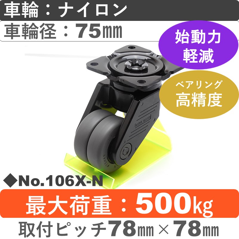 No.106X-N パッキングキャスタースーパーヘビークラス　 自在金具 ナイロン75㎜