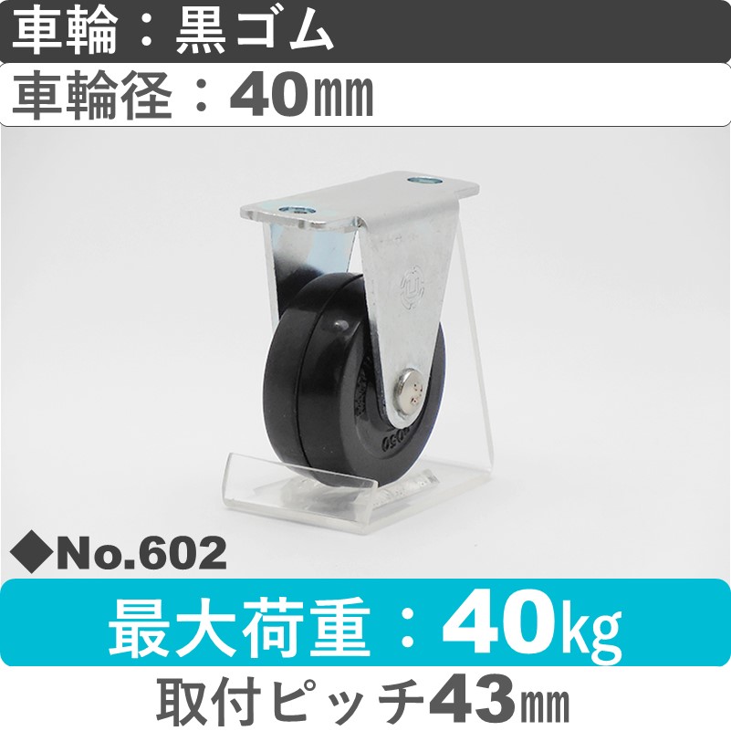 No.602 パッキングキャスタースタンダードクラス　 固定金具 黒ゴム40㎜