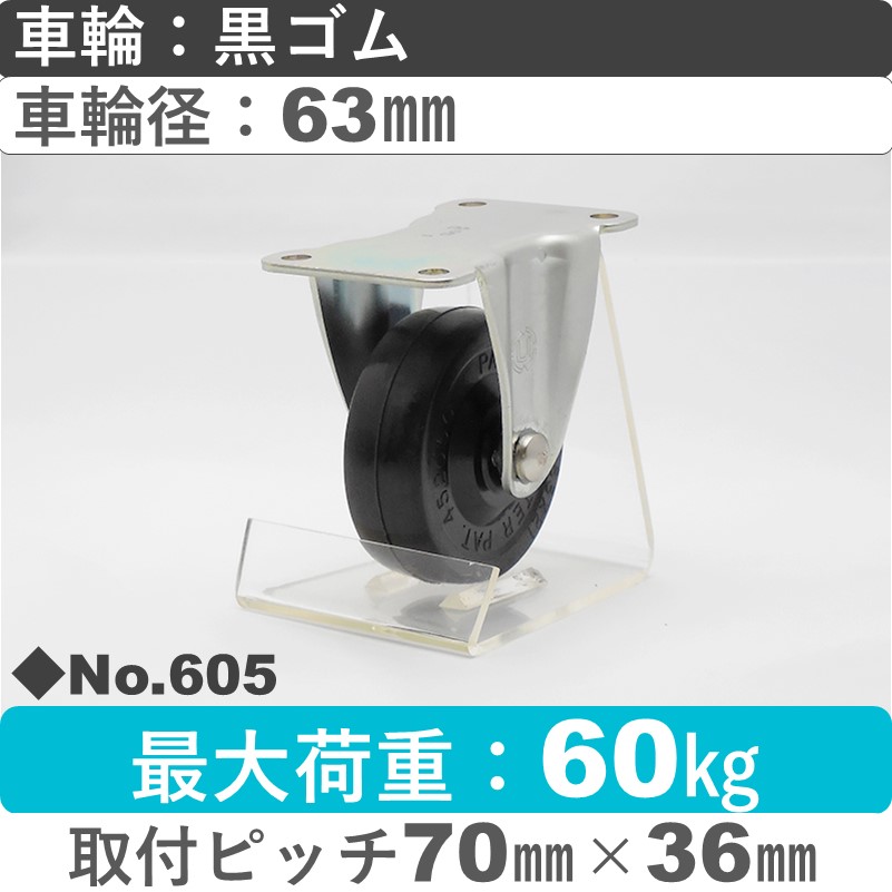 No.605 パッキングキャスタースタンダードクラス　 固定金具 黒ゴム63㎜