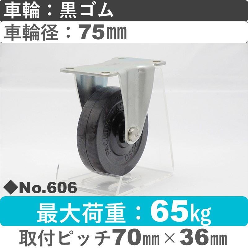 No.606 パッキングキャスタースタンダードクラス　 固定金具 黒ゴム75㎜
