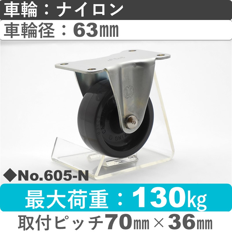 No.605-N パッキングキャスタースタンダードクラス　 固定金具 ナイロン63㎜