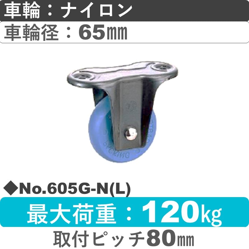 No.605G-N(ライトブルー) パッキングキャスタースタンダードクラス　 固定金具 ナイロン65㎜