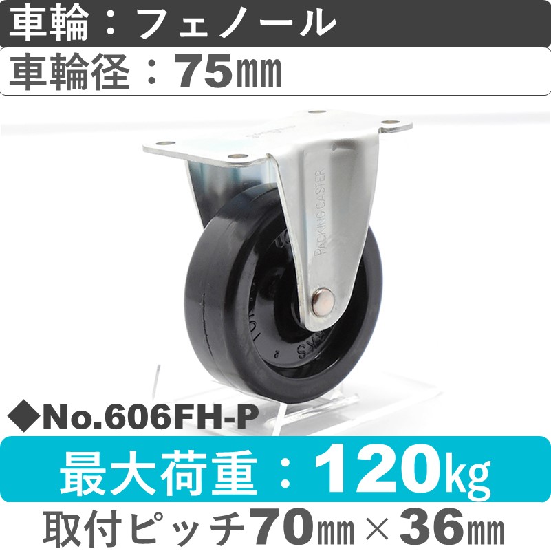 No.606FH-P パッキングキャスターミドルドクラス　 固定金具 フェノール75㎜