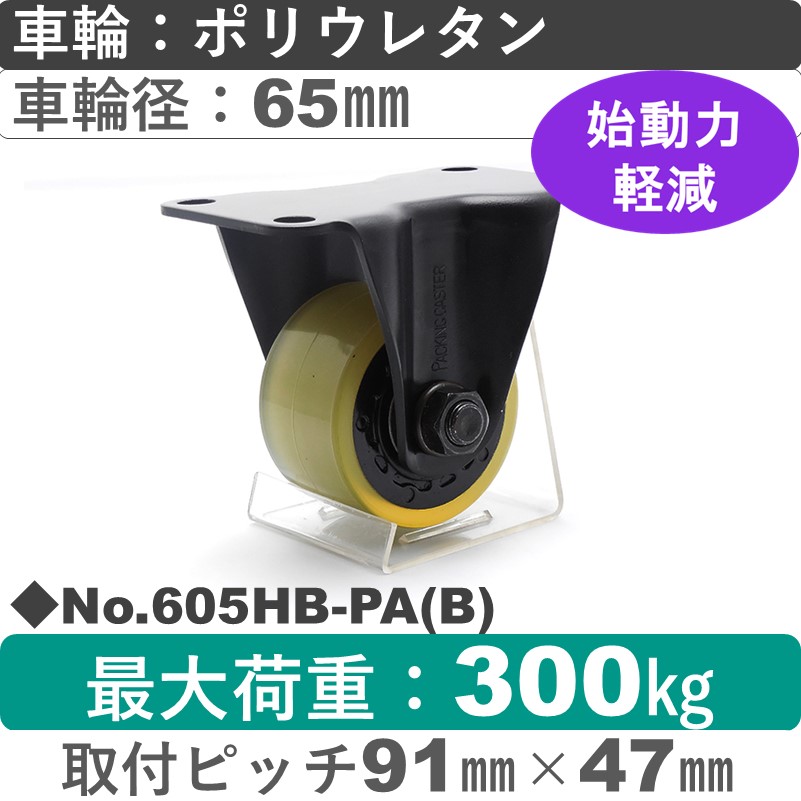 No.605HB-PA(ブラック) パッキングキャスターヘビークラス　 固定金具 ポリウレタン65㎜