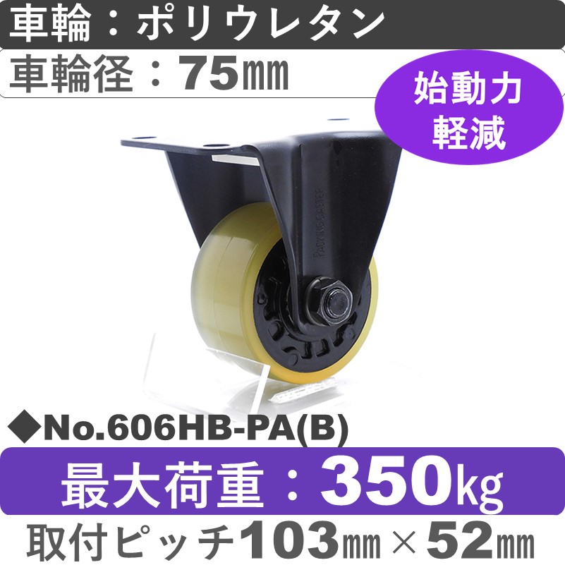 No.606HB-PA(ブラック) パッキングキャスターヘビークラス　 固定金具 ポリウレタン75㎜