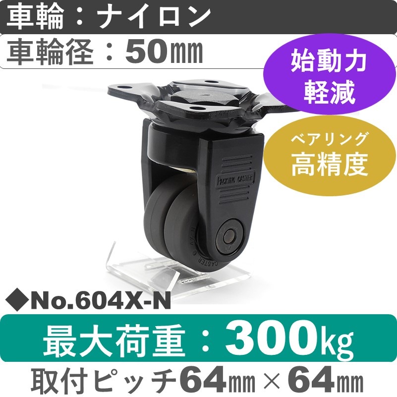 No.604X-N パッキングキャスターヘビークラス　 固定金具 ナイロン50㎜
