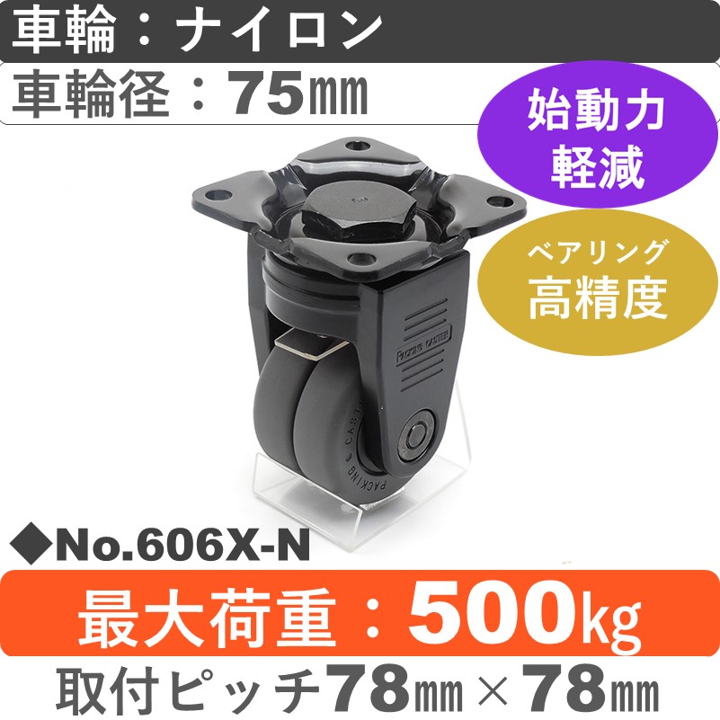 No.606X-N パッキングキャスターヘビークラス　 固定金具 ナイロン75㎜