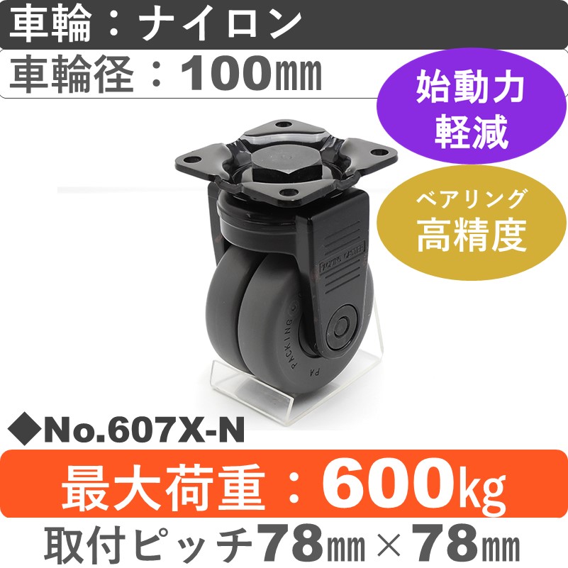 No.607X-N パッキングキャスターヘビークラス　 固定金具 ナイロン100㎜
