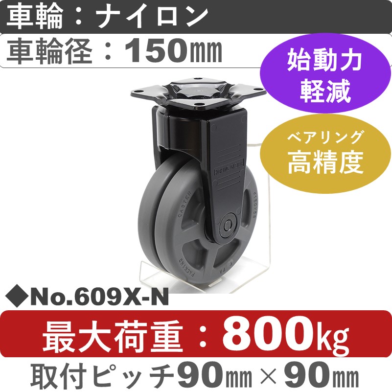 No.609X-N パッキングキャスターヘビークラス　 固定金具 ナイロン150㎜