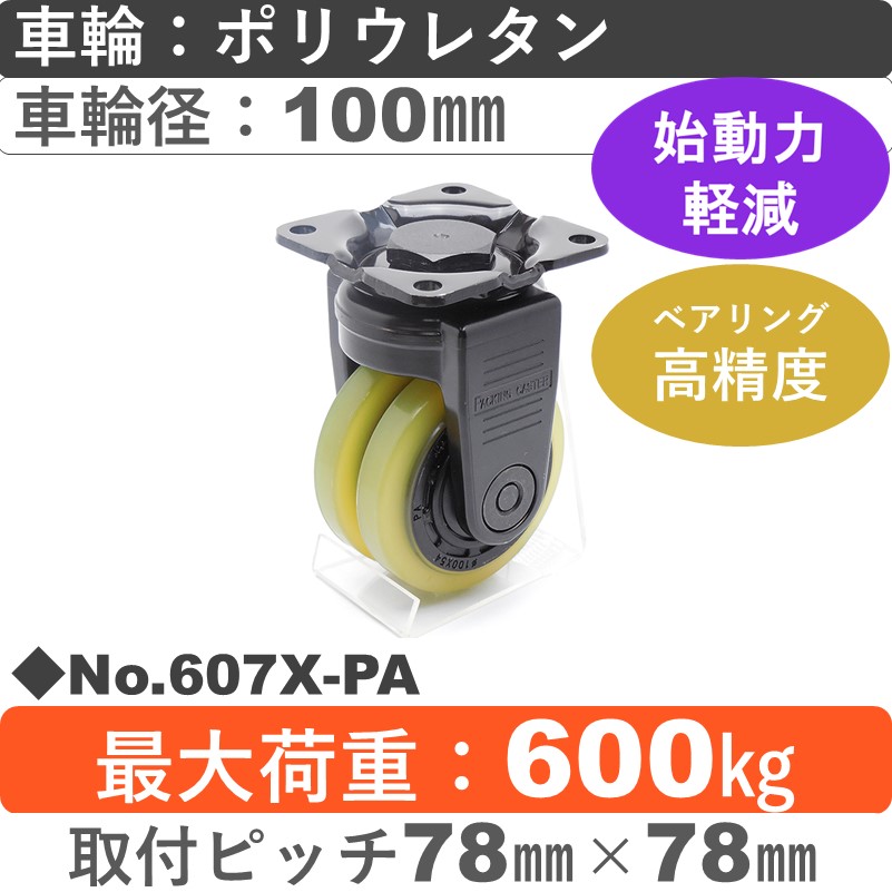 No.607X-PA パッキングキャスターヘビークラス　 固定金具 ポリウレタン100㎜