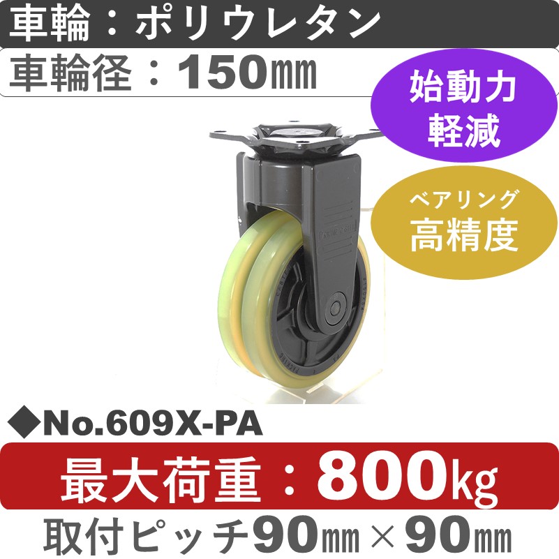 No.609X-PA パッキングキャスターヘビークラス　 固定金具 ポリウレタン150㎜