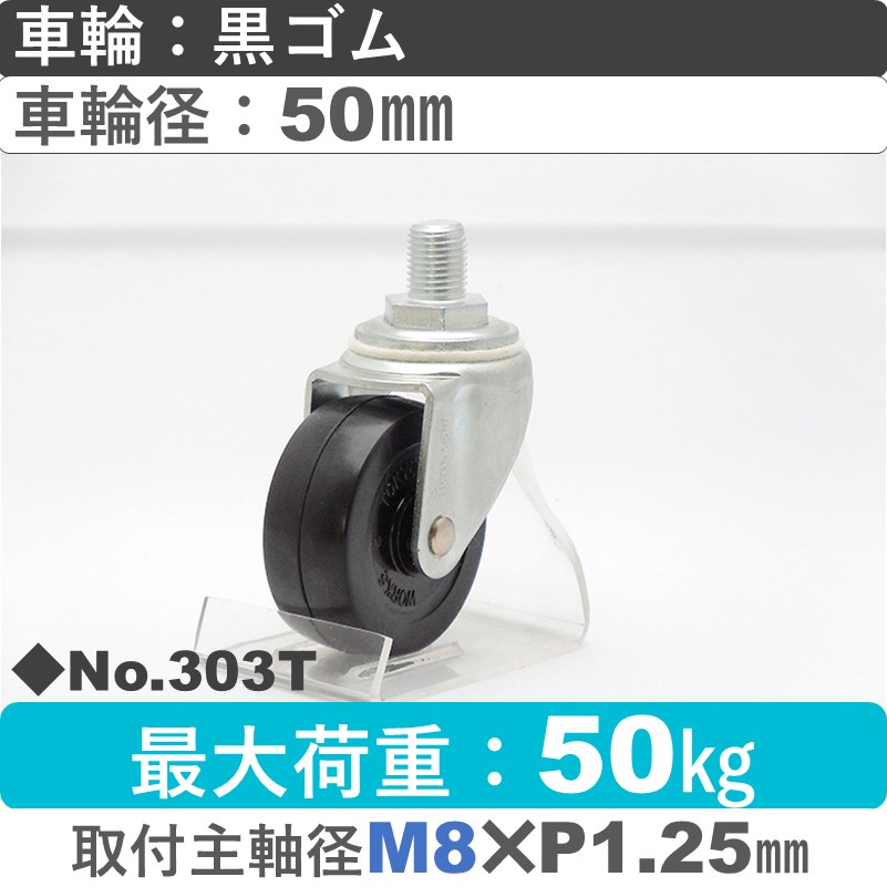 No.303T パッキングキャスタースタンダードクラス　 自在ねじ込み式 黒ゴム50㎜