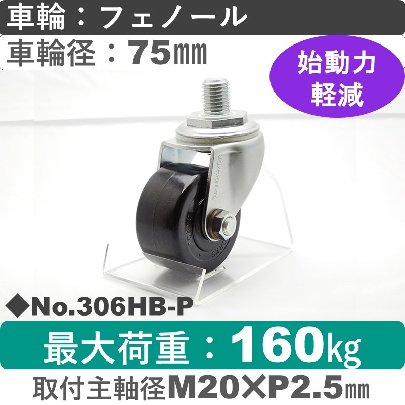 No.306HB-P パッキングキャスターヘビークラス　 自在ねじ込み式 フェノール75㎜