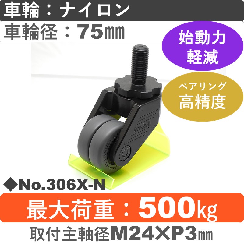 No.306X-N パッキングキャスタースーパーヘビークラス　 自在ねじ込み式 ナイロン75㎜