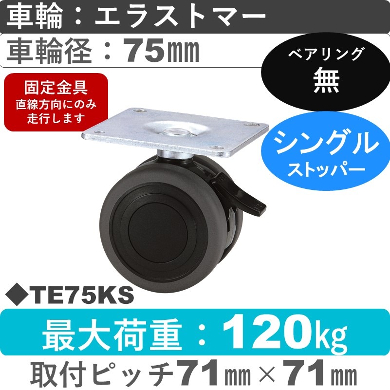 TE75KS 東海キャスター  ストッパー付固定金具 エラストマー75㎜