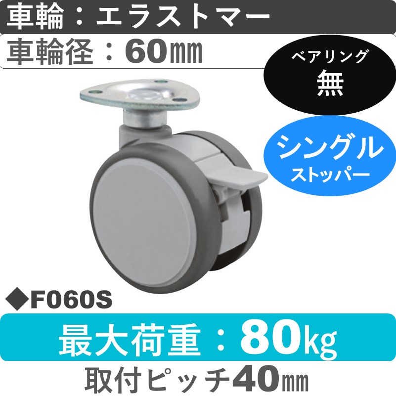 F060S 東海キャスター  ストッパー付自在金具 エラストマー60㎜
