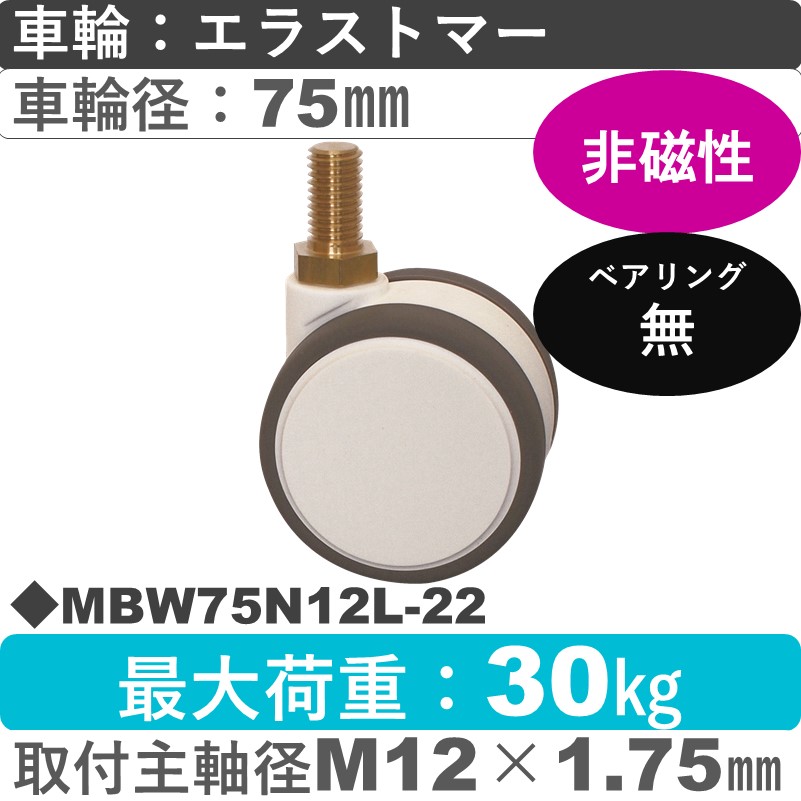 MBW75N12L-22 東海キャスター 非磁性 自在ねじ込み式 エラストマー75㎜