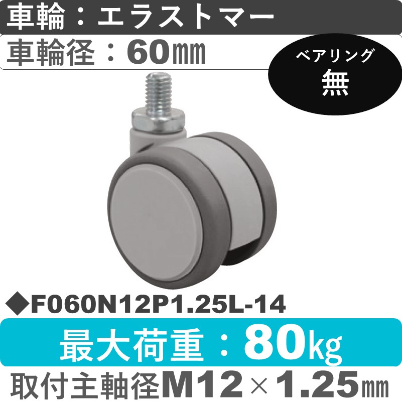 F060N12P1.25L-14 東海キャスター  自在ねじ込み式 エラストマー60㎜