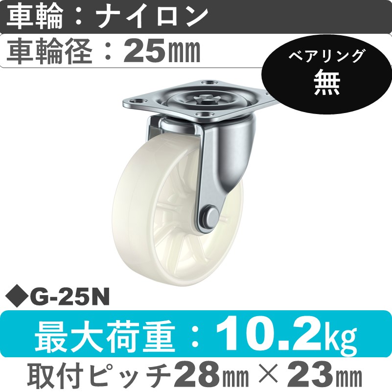 G-25N ユーエイキャスター 自在金具 ナイロン車輪25㎜