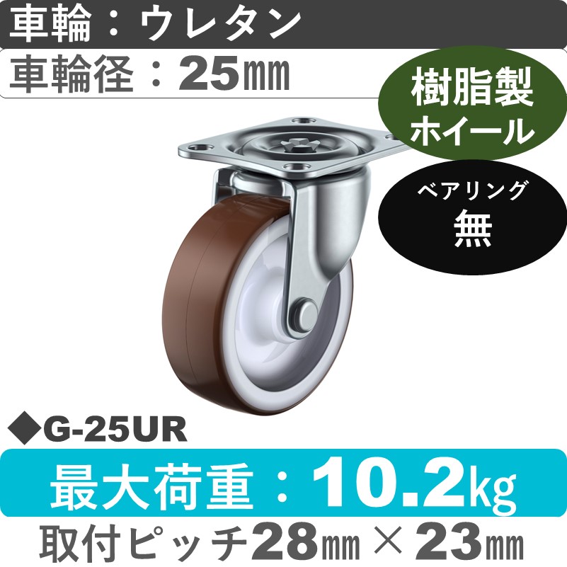 G-25UR ユーエイキャスター 自在金具 ウレタン車輪25㎜