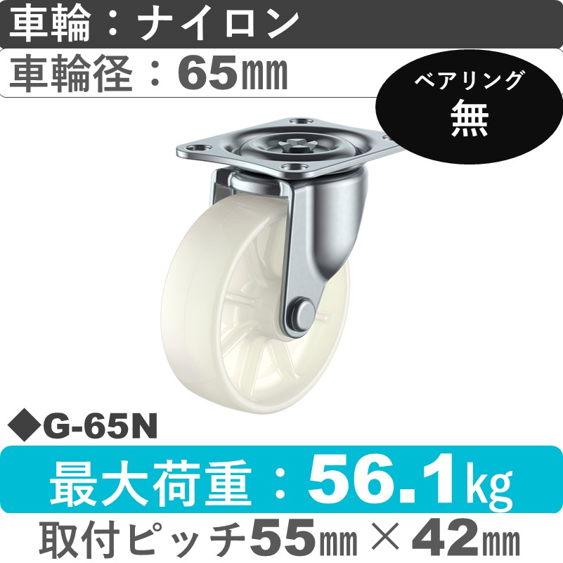 G-65N ユーエイキャスター 自在金具 ナイロン65㎜