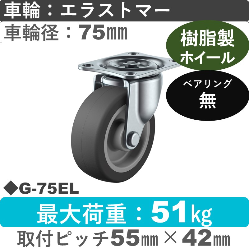 G-75EL ユーエイキャスター 自在金具 エラストマー75㎜