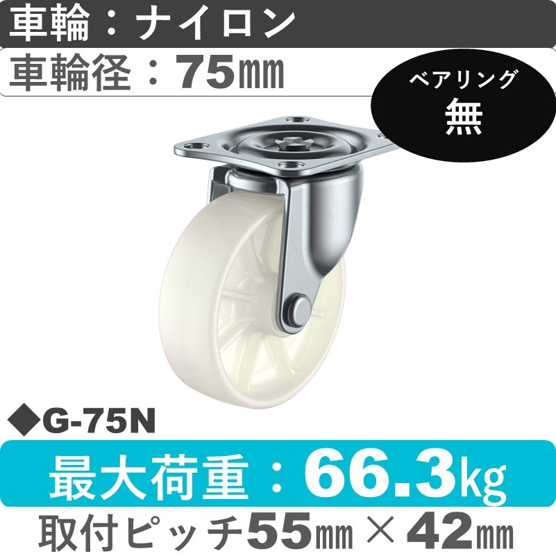G-75N ユーエイキャスター 自在金具 ナイロン75㎜