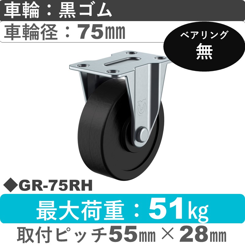 GR-75RH ユーエイキャスター 固定 ゴム75㎜