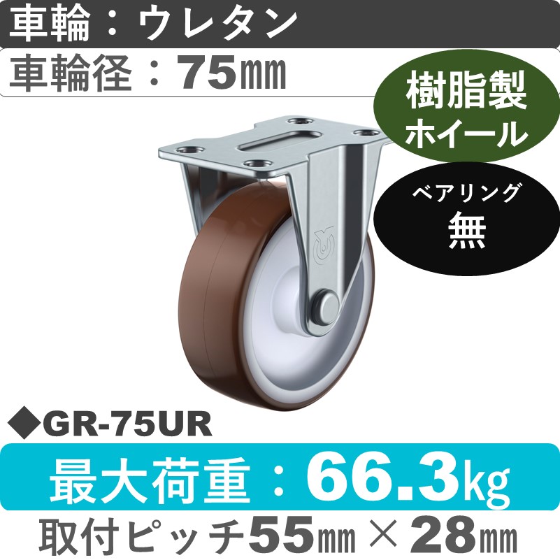 GR-75UR ユーエイキャスター 固定金具 ウレタン車輪75㎜