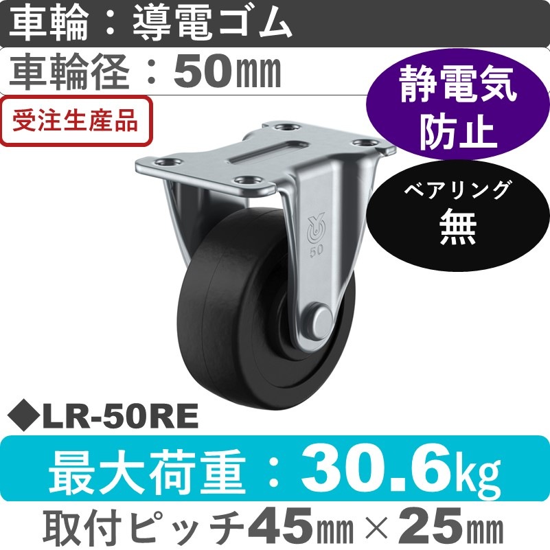 LR-50RE ユーエイキャスター 固定金具 導電ゴム車輪50㎜
